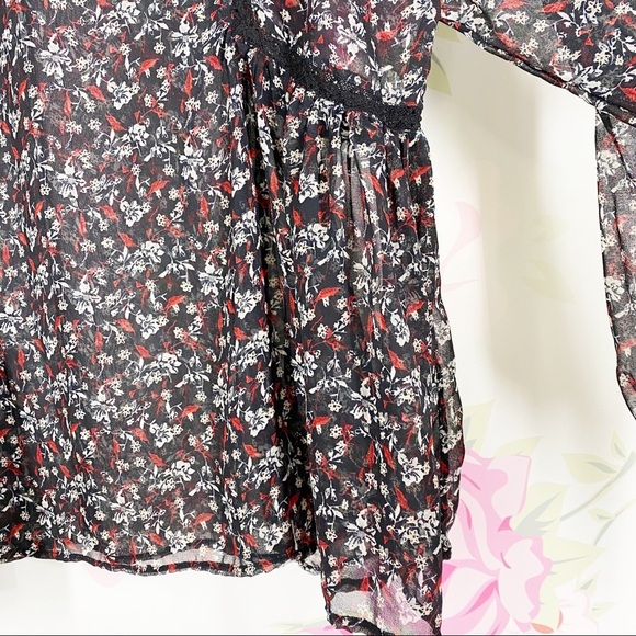 NEW ZARA Black Ditsy Floral Print Ruffle Sheer Blouse XL - Picture 6 of 11